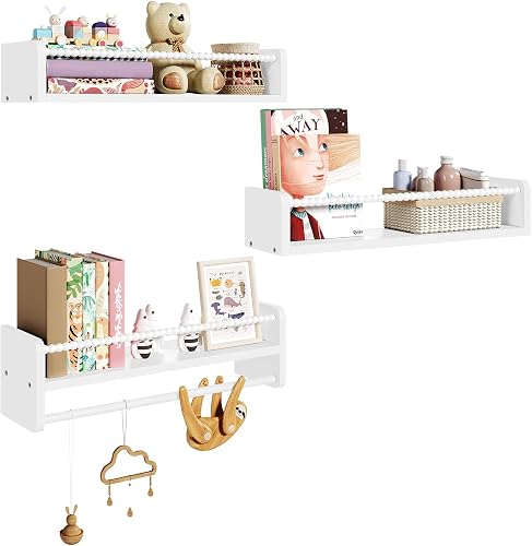 WOLTU Estantes de Pared, Librería Infantil Específica, Estante Flotante | Juego de 3, de Madera Maciza, Adecuado para Habitaciones Infantiles y Guarderías, 50cm, Blanco