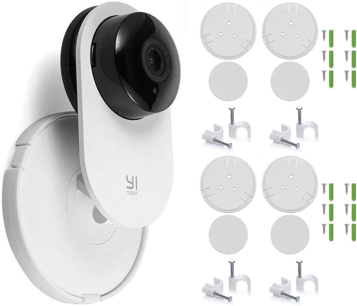 4 Pack Home Camera Wall Mount Stand Bracket for Yi Home Security Camera 360 Degree Swivel, Full Install kit with Wire Clips (4 Pack)
