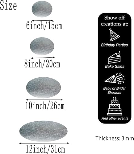 Miniatura 2 de Paquete de 4 tableros plateados redondos para tartas de 6, 8, 10, 12 pulgadas, 1 de cada tamaño para hornear, boda, cumpleaños, postre, decoración
