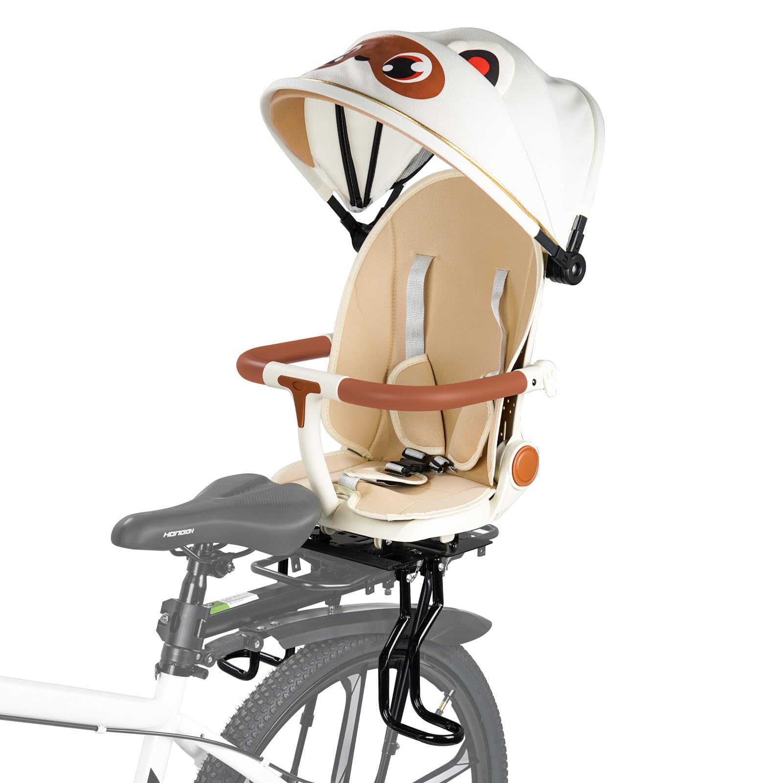 XIEEIX Rear Child Bike Seat,Rear Mounted Child Bike Seats,Back Mount Child Seat with Back Rest Armrest Foot Pedals,Width Adjustable Bicycle Rear Seat,Fits All Bicycle Rear Frames Beige