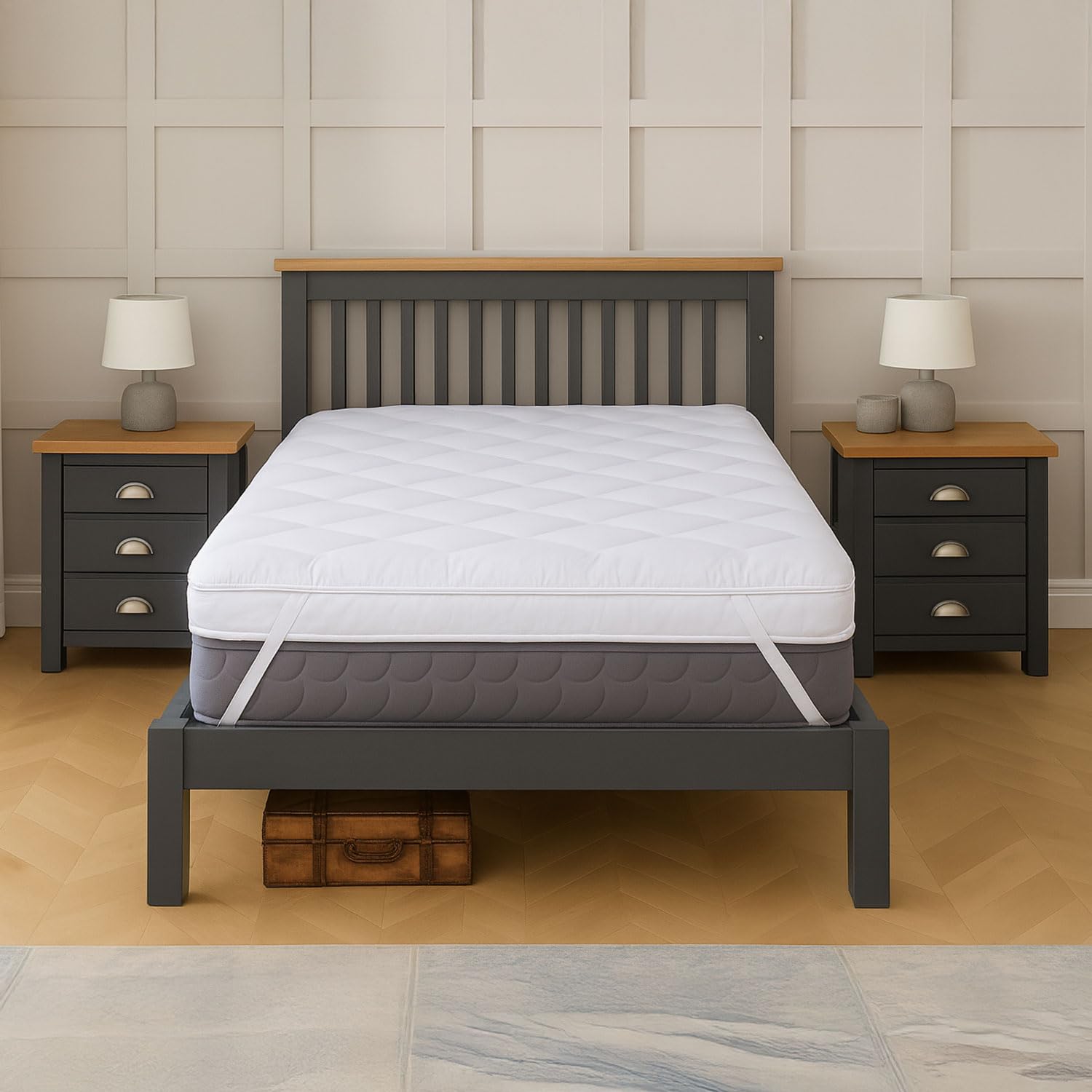 Neo Surmatelas extra épais de 10 cm en mousse à mémoire de forme douce en fibre de peluche respirante en tissu matelassé en losanges élastiques antidérapantes pour s'adapter à toutes les tailles de