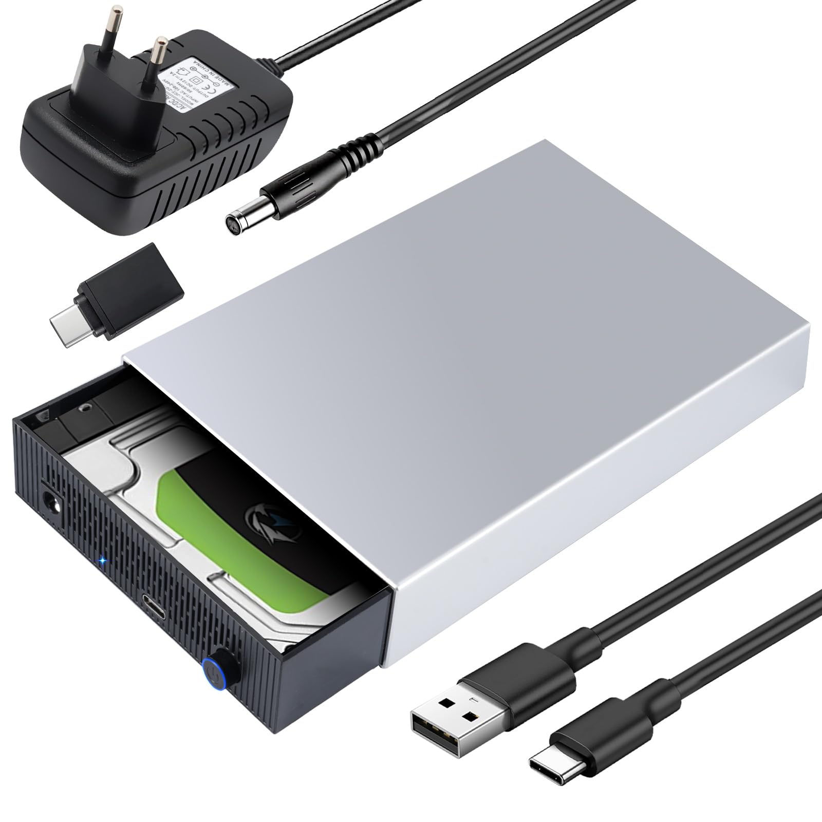 Case SSD HDD Hard Disk Esterno USB 3.1 da SATA 3.5"/2.5" - Docking Station fino a 24TB, 5 Gbps - Compatibile con Windows/Mac/Vista - Include Alimentatore 12V/2A, Cavo USB 3.0 e Adattatore Type-C