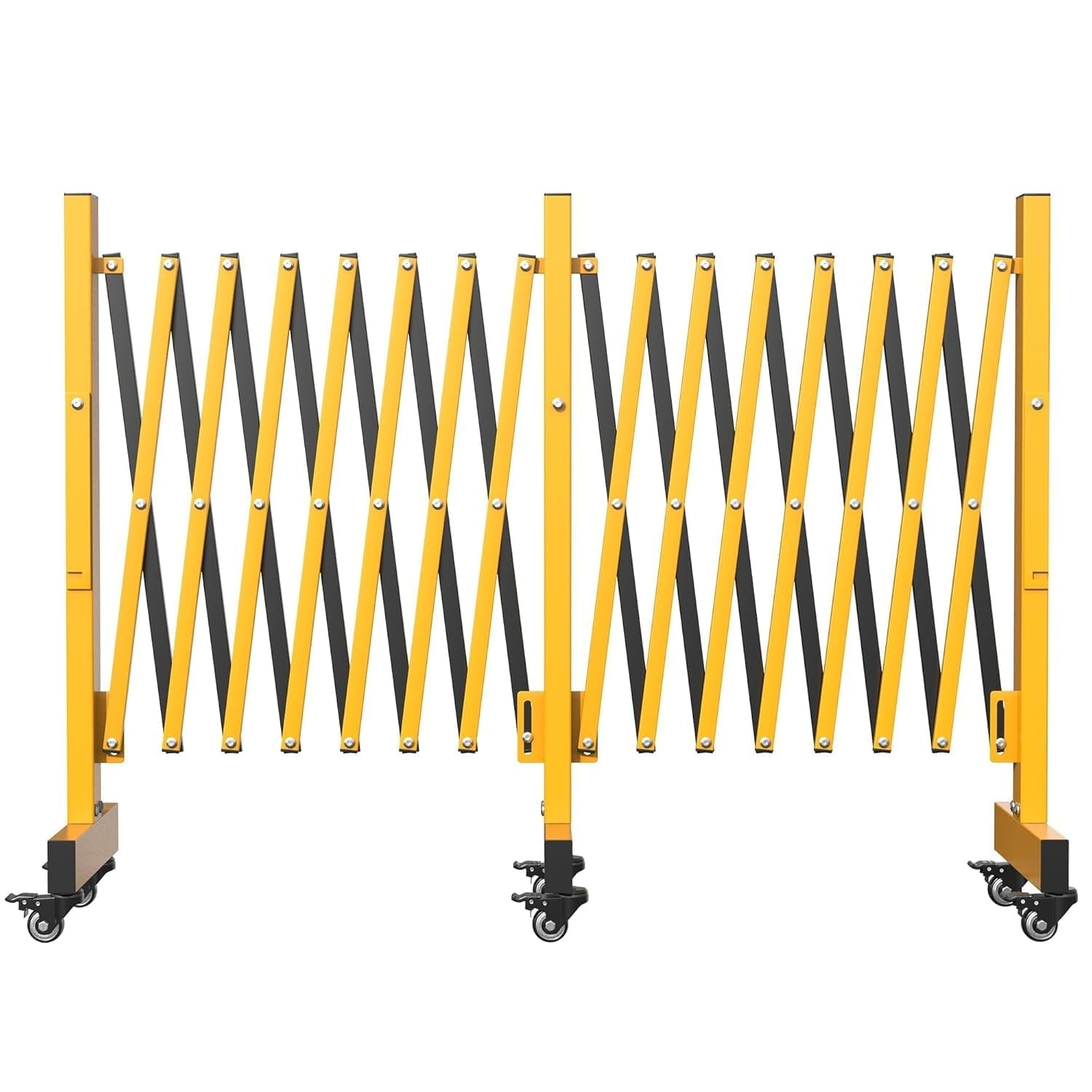 Garvee Barrera de seguridad extensible de metal, puerta plegable con ruedas, control de acceso y circulación, uso industrial y astilleros, instalación portátil, L: 488 cm, altura: 103 cm