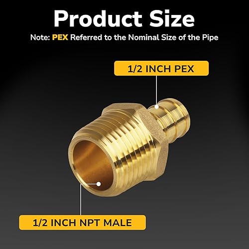 Miniatura 2 de JUWO PEX Fitting, adaptador NPT macho de 12 pulgada a PEX de 12 pulgada para reparaciones o remodelado de plomería, montaje de engarce de latón