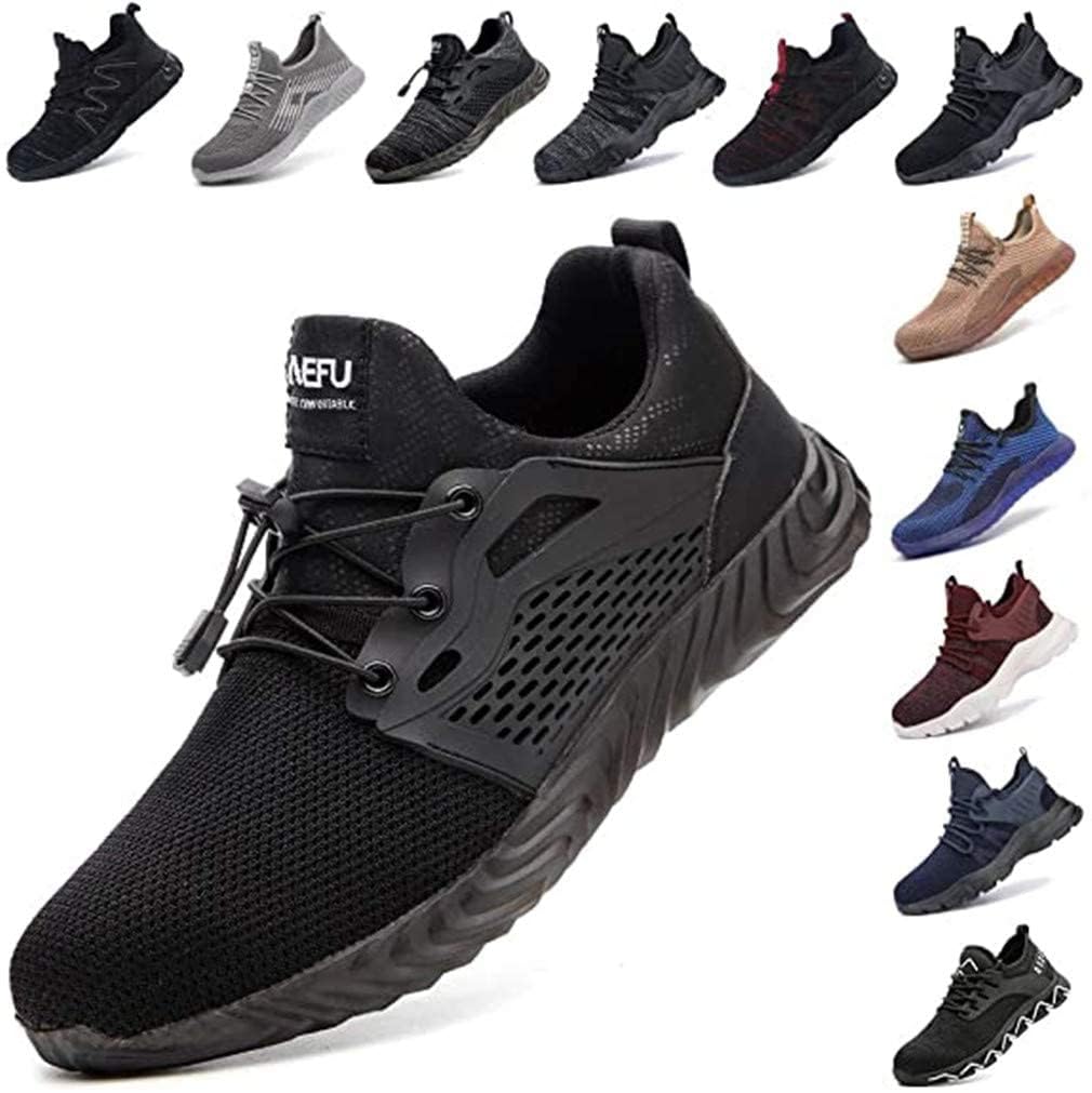 Safety Shoes for Men Steel Toe Cap Trainers Womens Lightweight Work Boots Mesh Breathable Construction Industrial Sneakers Black Blue Grey Green Pink Size 3.5-13 UK