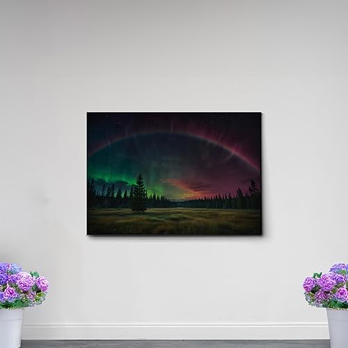 Miniatura 4 de Aurora Borealis, Northern Lights Art, framed canvas print, snow capped mountain landscape art, synthwave vaporwave, Living Room Decor, Arts