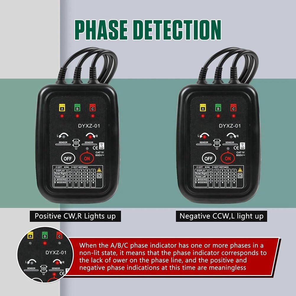 Comprobador de Voltaje DYXZ-01/Detector de Secuencia de Fases Sin Contacto, Medidor, Pantalla LED, Comprobador Trifásico.