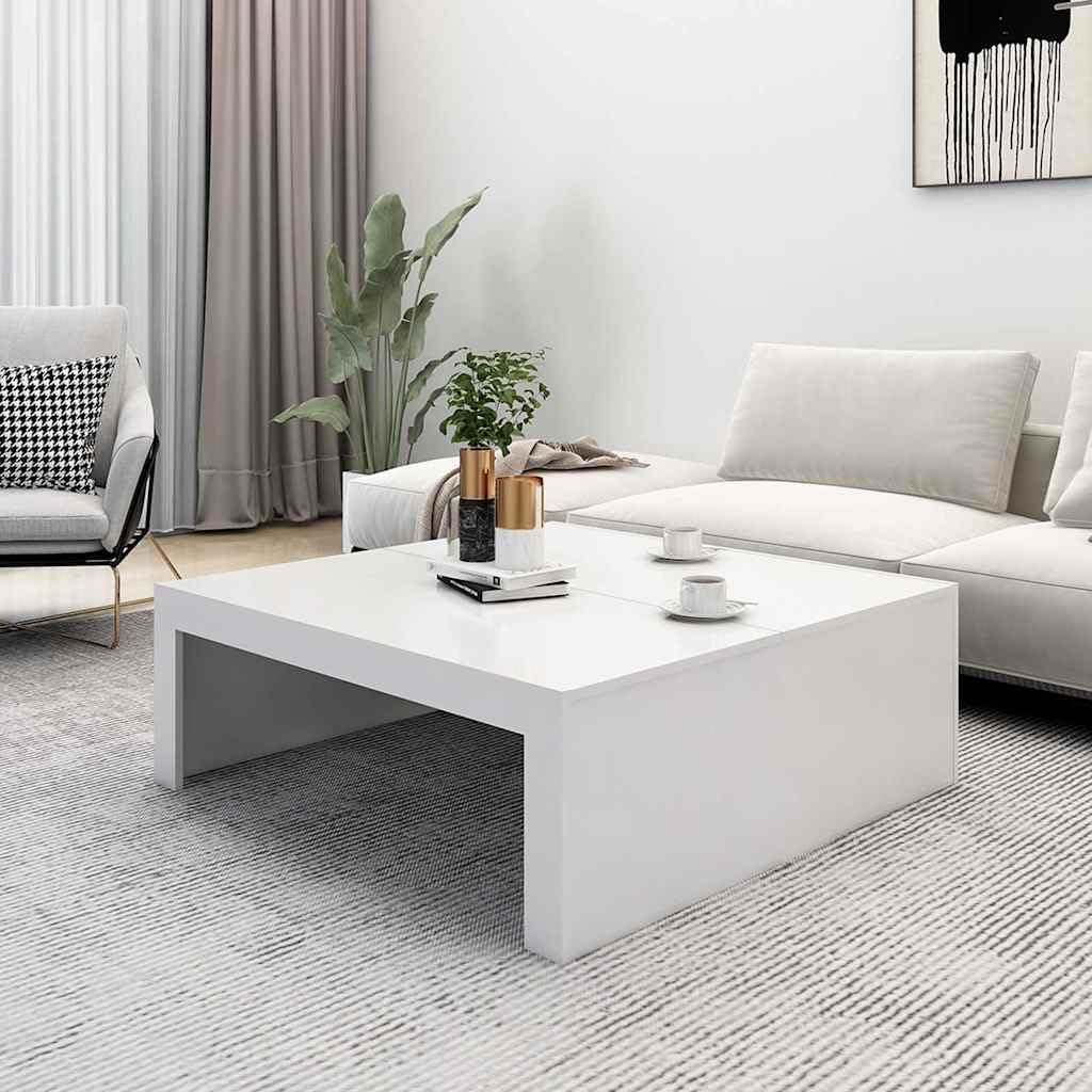 Mesa de centro blanca 100 x 100 x 35 cm, de madera moderna, con espacio de almacenamiento y estante para salón y habitación de invitados, mesa auxiliar duradera