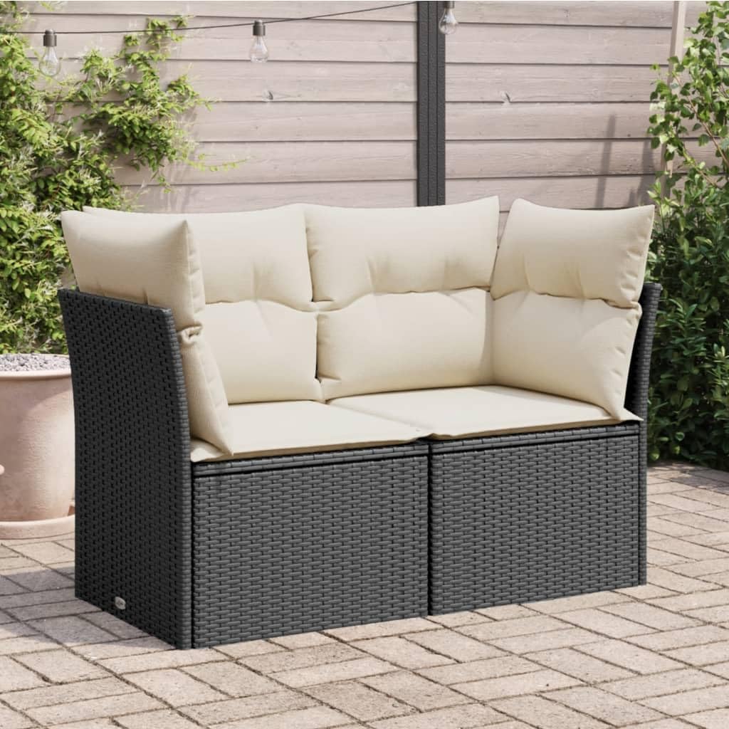 vidaXL Garden Sofa Black PE Rattan 2-Seater Removable Covers