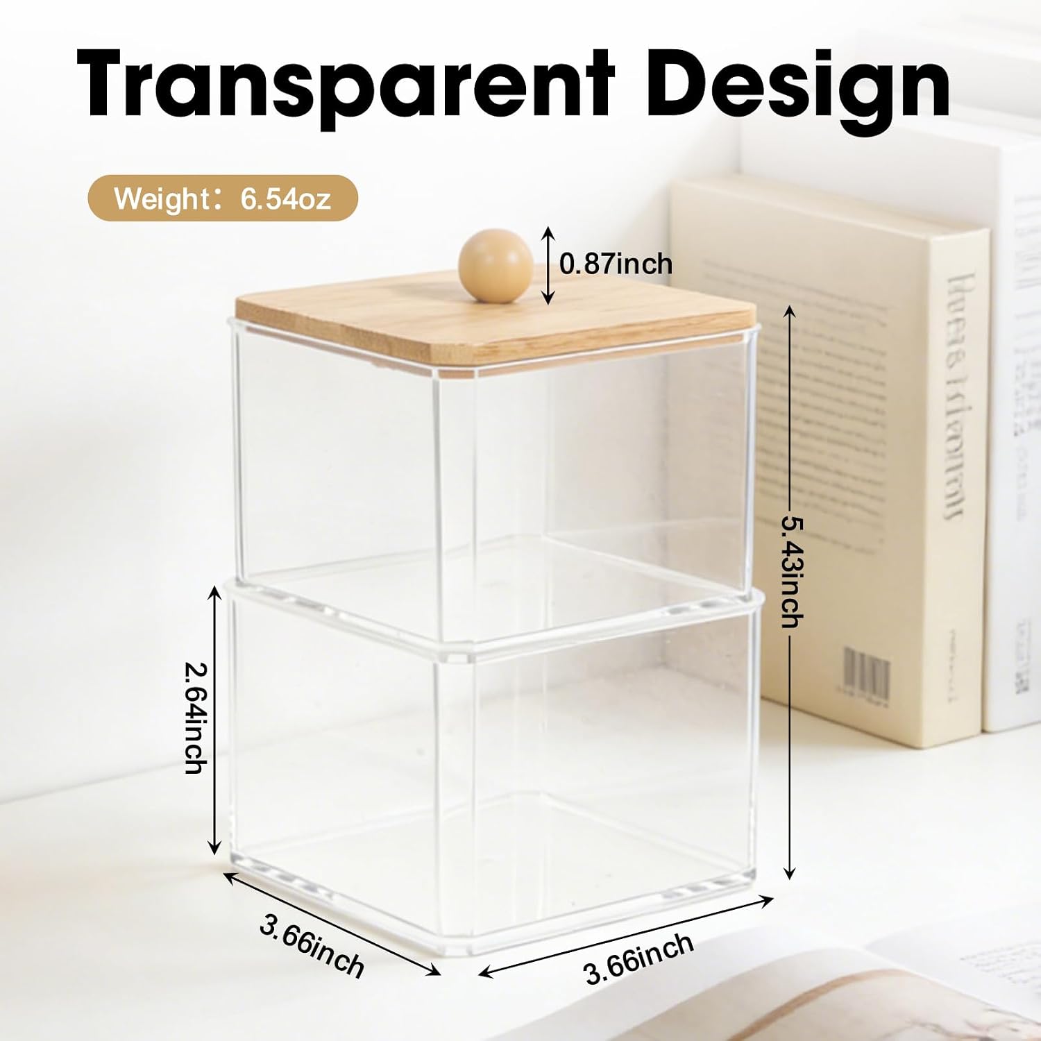 Clear Paper Clip Holder, Paperclip Holder with Bamboo Lid, Stackable