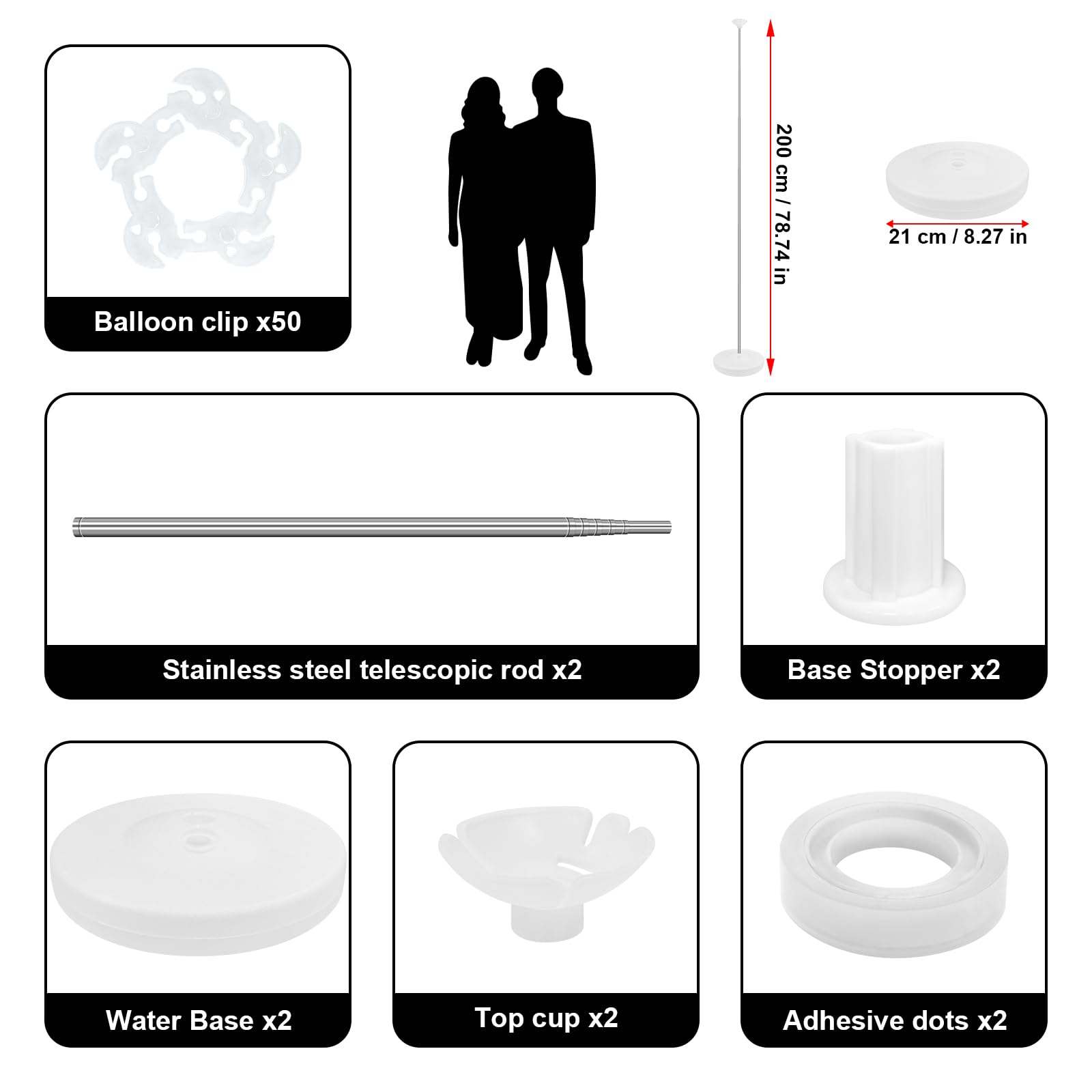 Supporto Colonna Palloncini, 2 Set Kit Supporto Palloncini Rregolabili 40cm - 2m, decorazione per Feste, Matrimoni, Compleanni, Shower Baby
