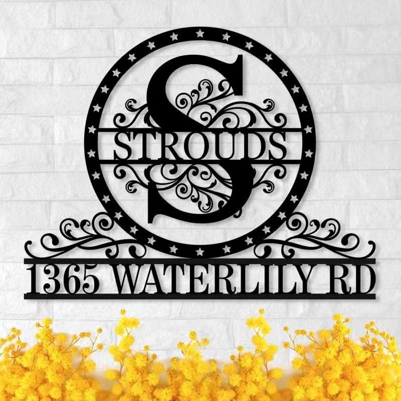 Letreros de metal personalizados Número de casa Letrero de metal personalizado Placa de dirección al aire libre Letra inicial Dividida Letra