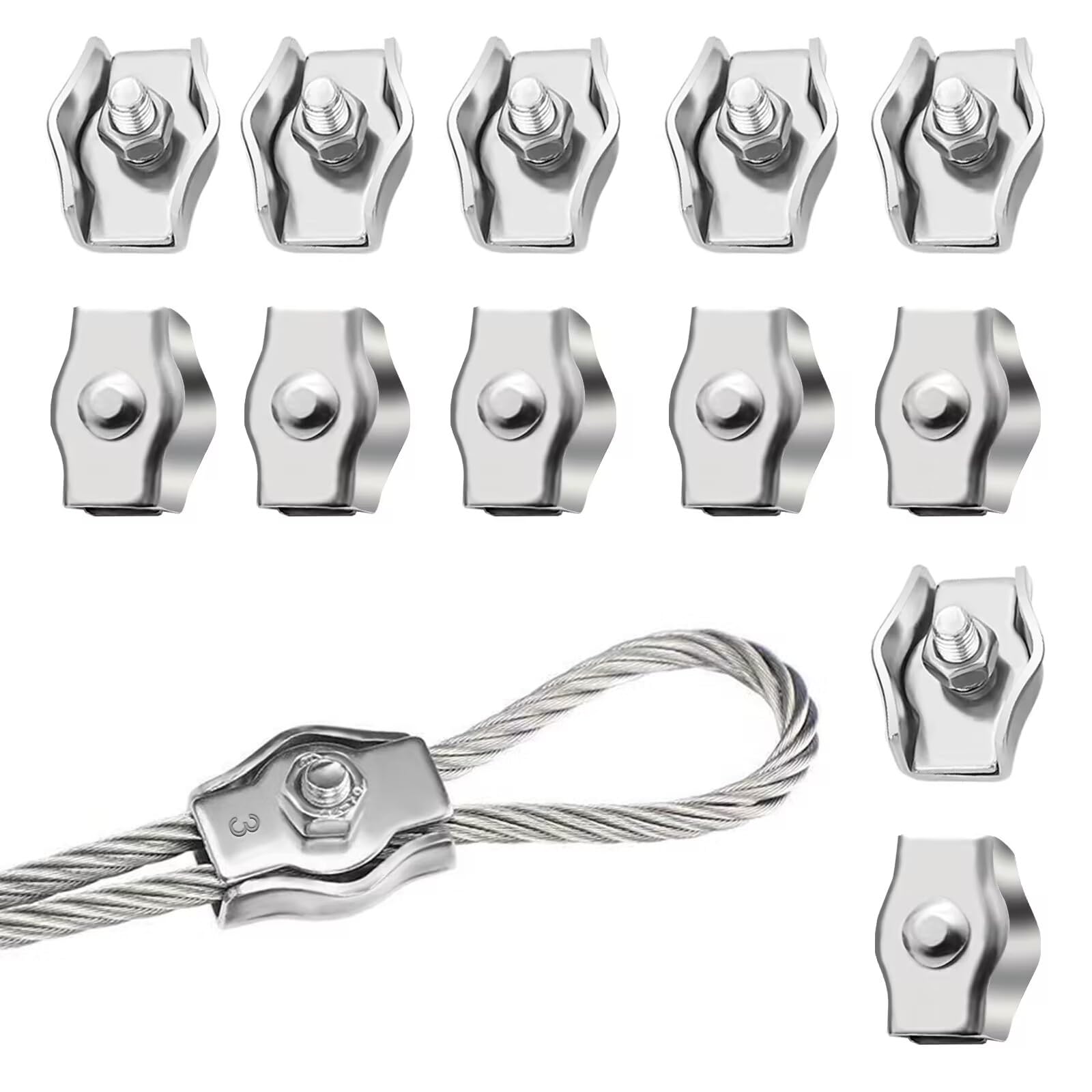 Lot De 12 Serre-câbles M3 En Acier Inoxydable 304 - Pour Câble En Acier De 3 Mm - Avec Gant - Pour Corde à Linge, Auvent, Fixation Plafond