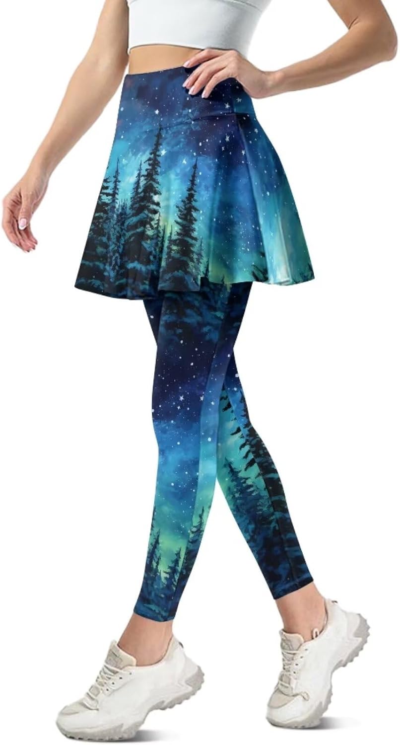 Ethnic Elastic Skirted Legging, Galaxy Yoga Legging with Skirts, Golf Skorts for Woman, Spring Skirts Legging