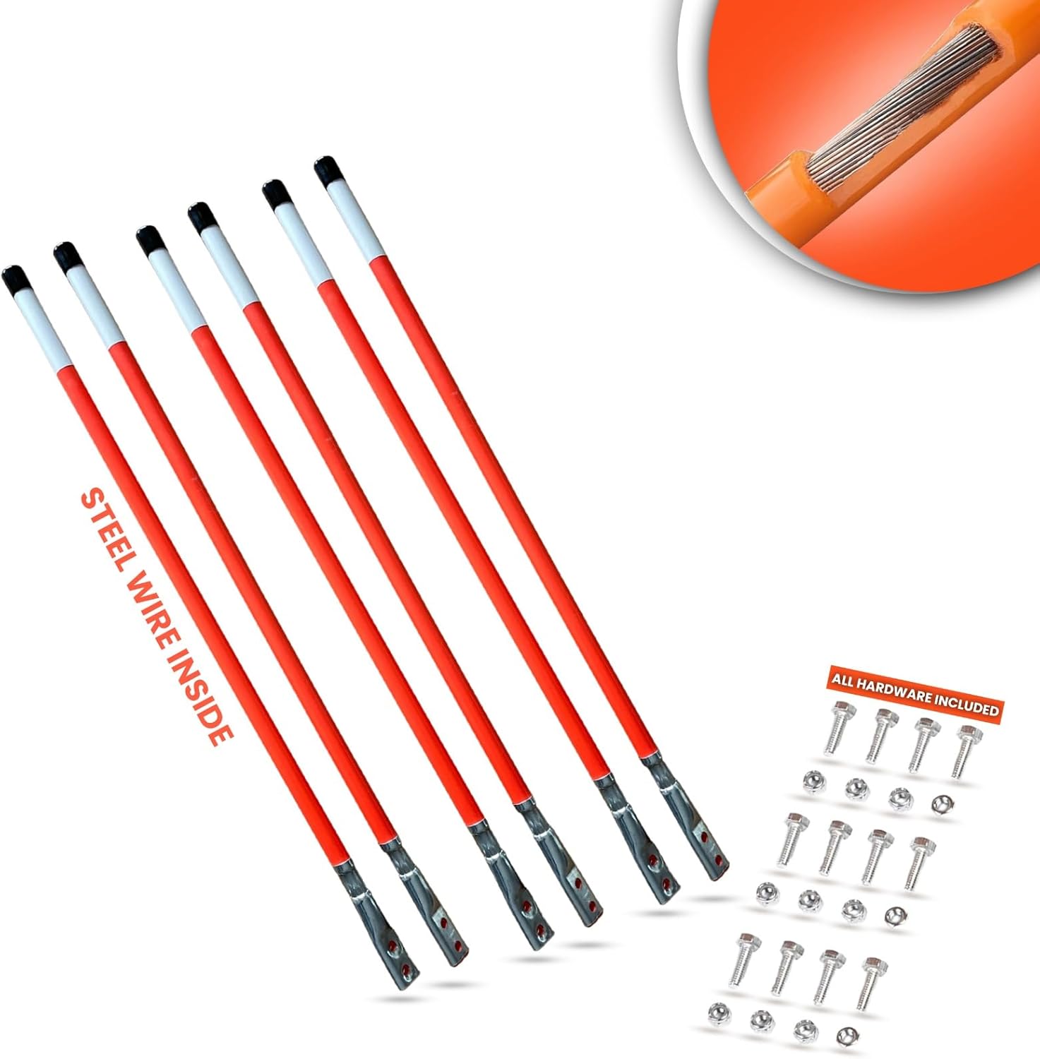 36" Length - Reflective, Universal, Unbreakable Orange Snow Plow Guide Markers with Steel Wire Inside (6)