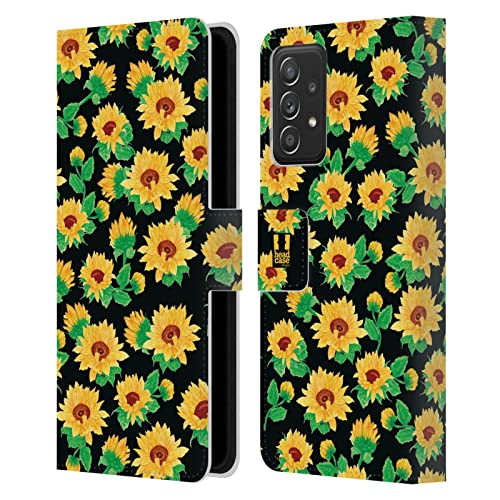 Étui portefeuille cuir Galaxy A52 anti-rayures motif Tournesols avec porte-cartes