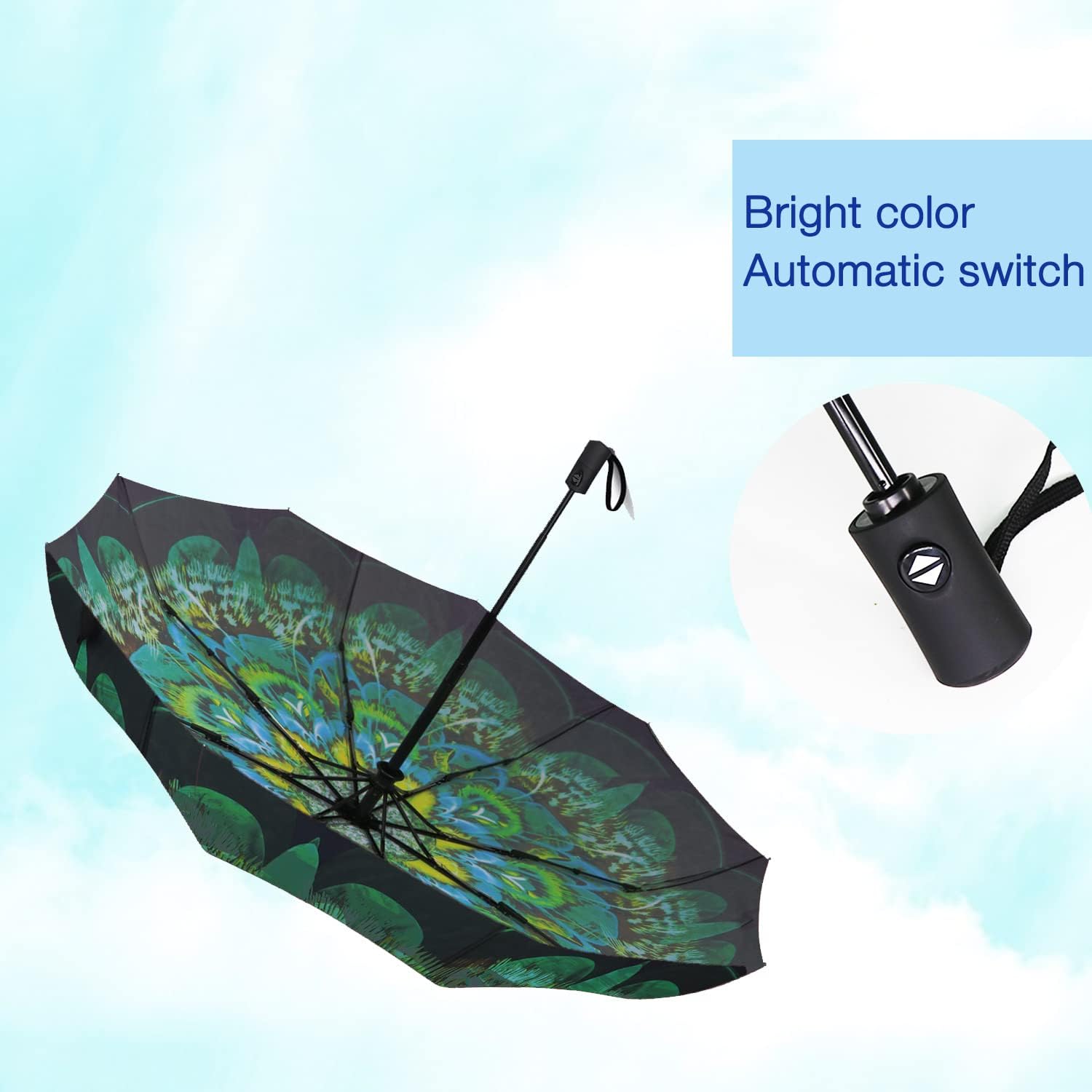 SIEPASA Windproof Travel Compact Umbrella-Automatic Umbrellas for Rain- Folding Umbrella, Travel Umbrella Compact, Small Portable Windproof Umbrellas for Men Women Teenage. (Green Peacock) - Image 8