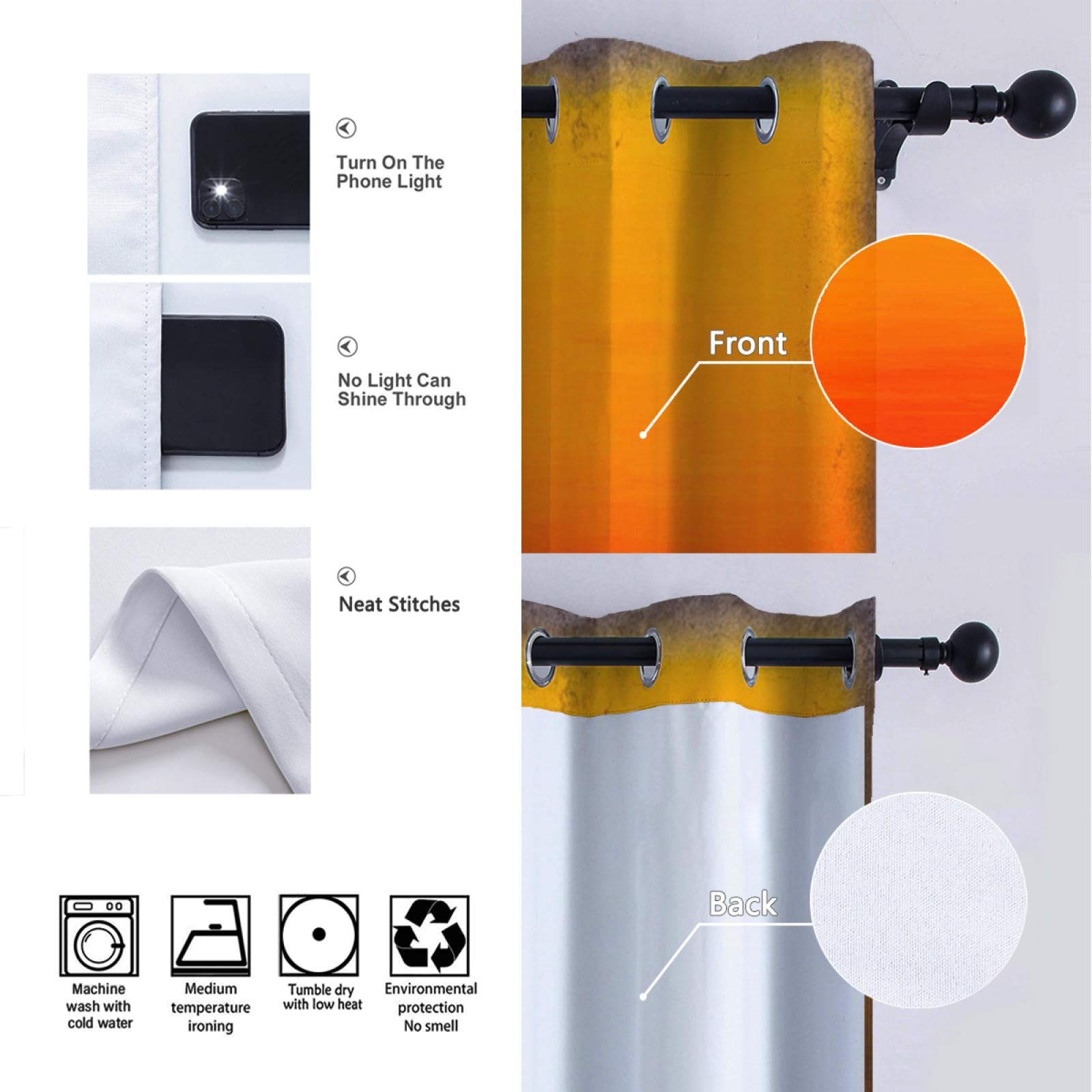 Orange und blau gestreifte Vorhänge Mark Rothko Ästhetische Verdunkelungsvorhänge für Schlafzimmer Wohnzimmer Küche verdunkelnde Ösenvorhänge 2 Bahnen 2xW132xL160cm
