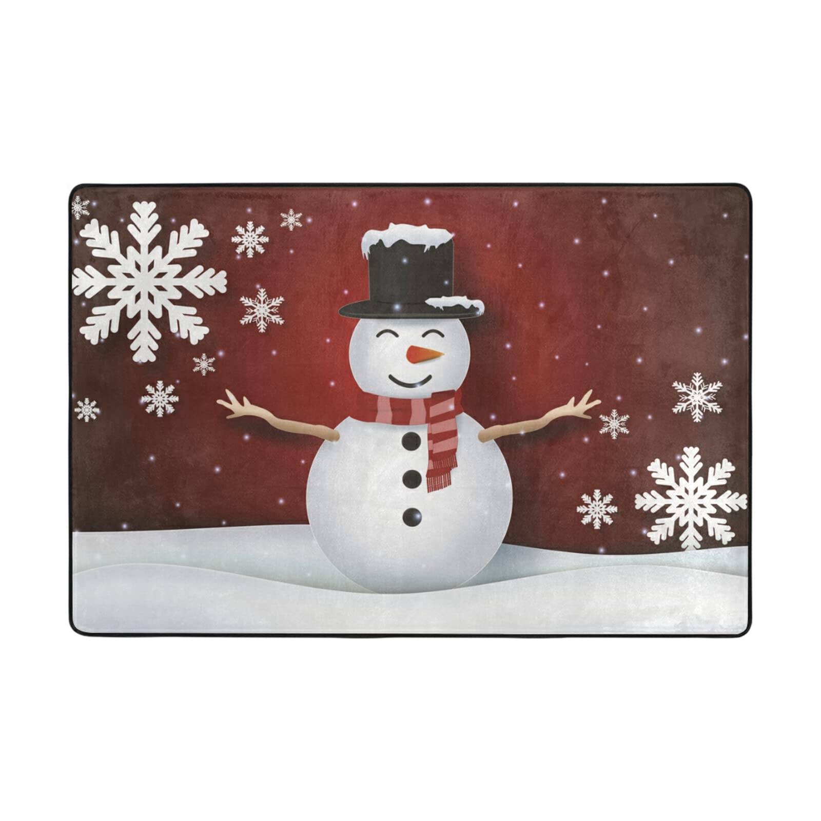 Set Zerbino Natalizio 75 Cm Con Pupazzo Di Neve + 9 Adesivi Da Finestra – Antiscivolo, Impermeabile, Per Interno/esterno, Rosso Festivo