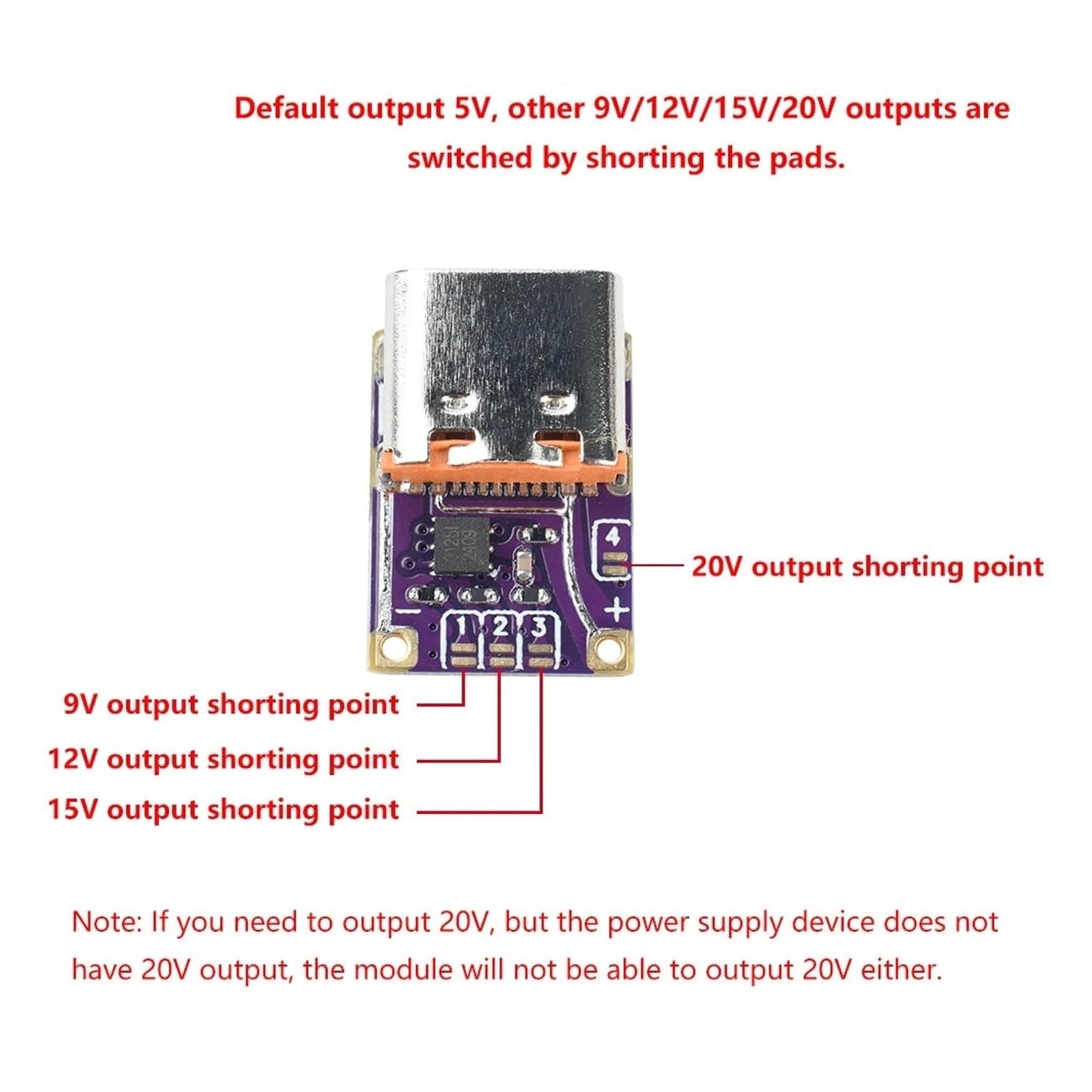 PD3.0 PD3.1 QC3.0 moduł spustowy 20 V Decoy Board typ C do DC 5 A (niskie napięcie)