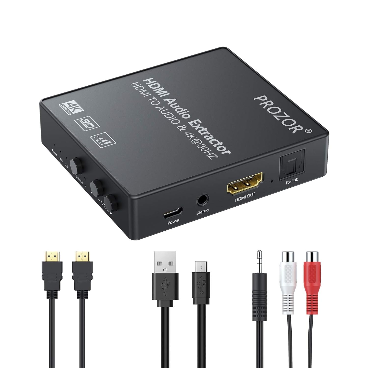 PROZOR HDMI Audio Extractor mit Lautstärkeregler für 3,5mm-Out