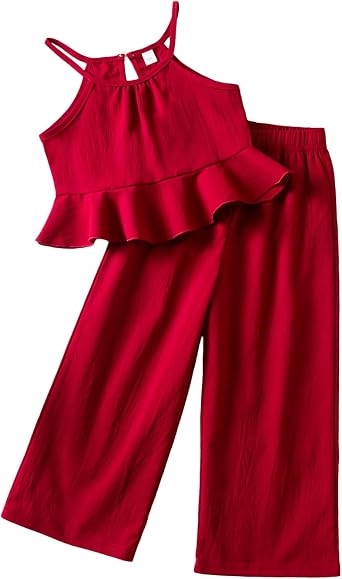 NNJXD Toddler Girls 2 Piece Summer Outfit Set Sleeveless Cami Top & Wide Leg Pants Striped Print Casual Clothes for Kids 3-7T