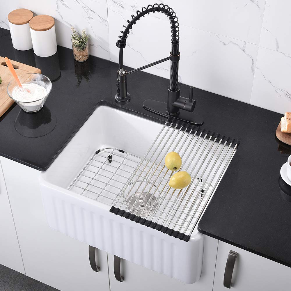 24 White Farmhouse Sink Bokaiya 24 Inch Fireclay Farmhouse Apron Kitchen Sink Ceramic Porcelain Reversible Single Bowl Farm Sink White Amazon Sg Diy Tools