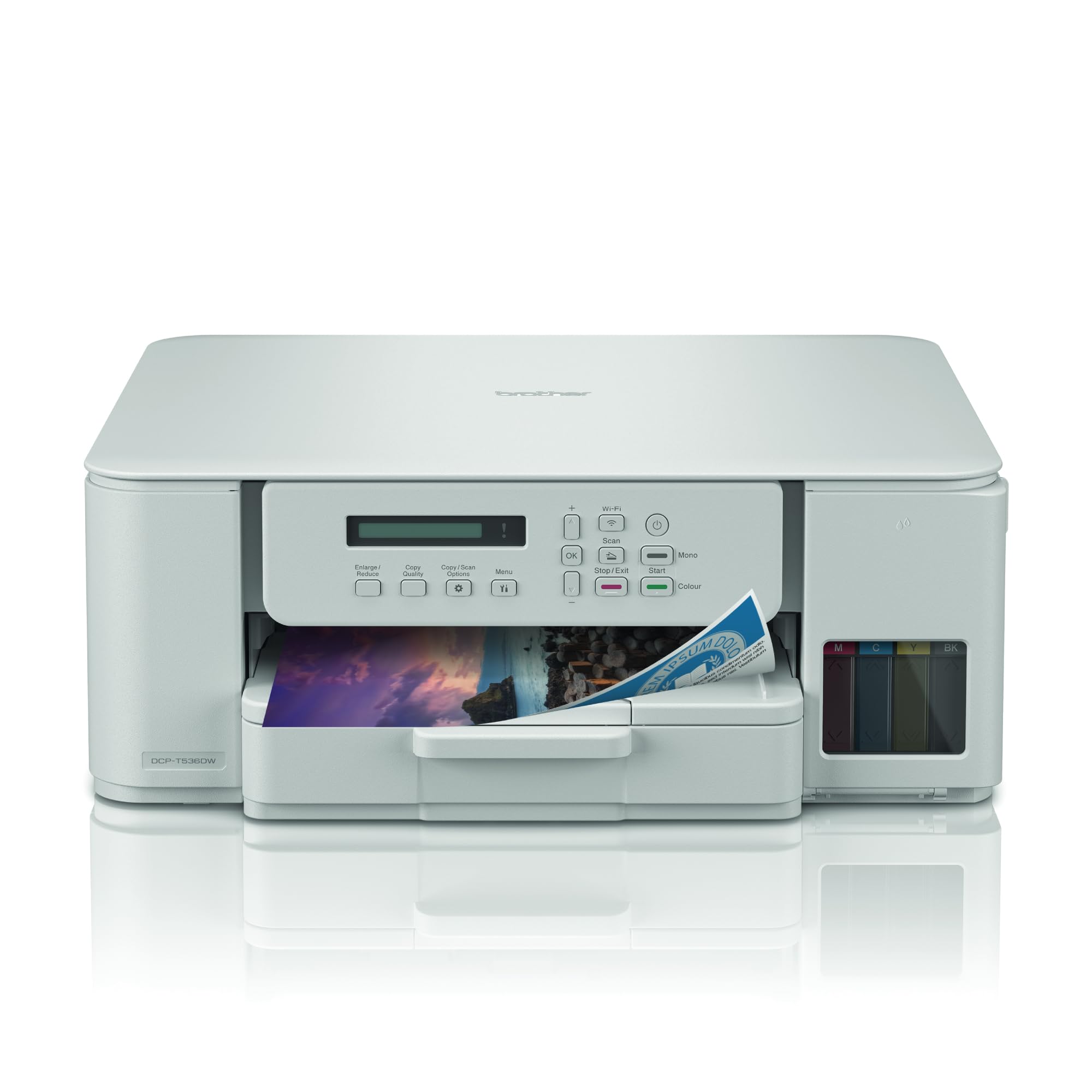 Brother Wireless All In One Ink Tank Printer, DCP-T536DW, Automatic Duplex Print, Wireless & Mobile Print, Compact Design, White