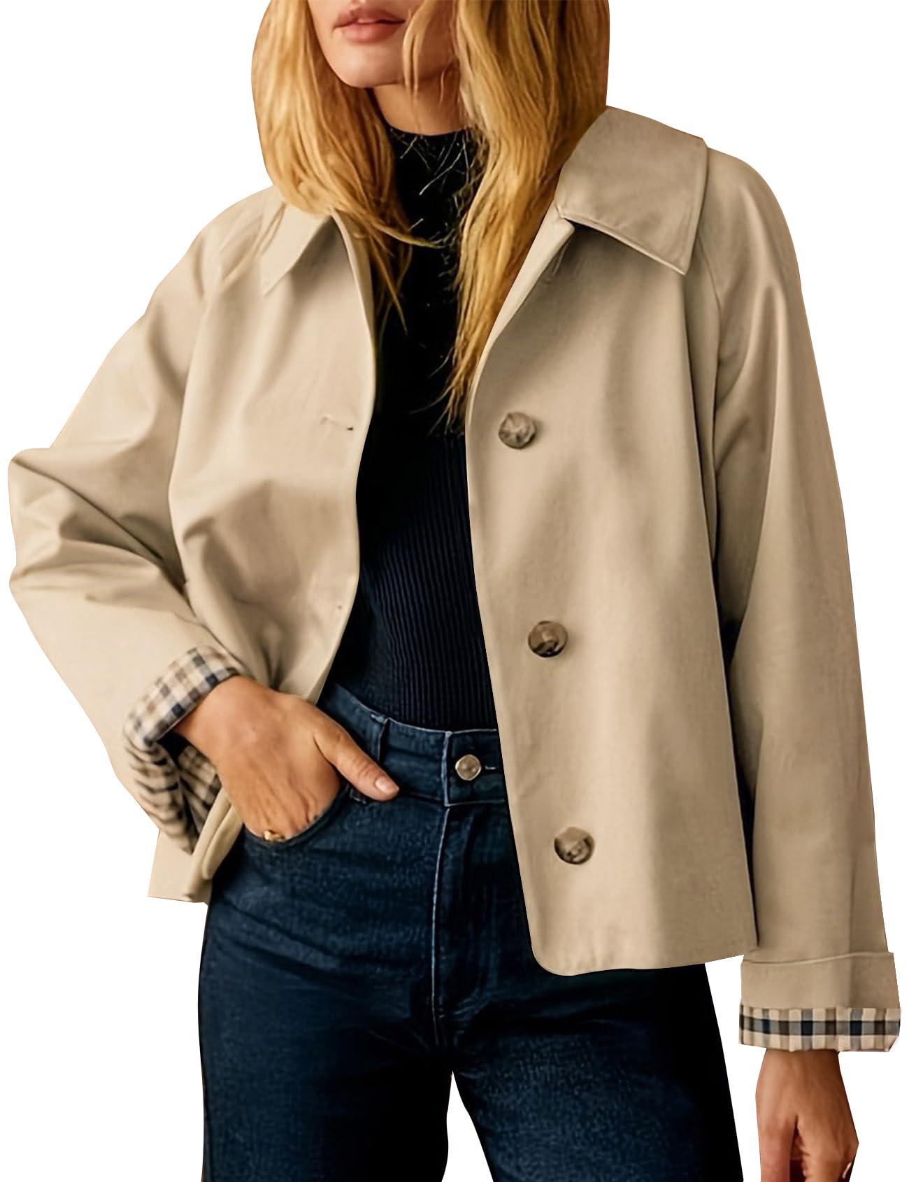 Womens Trench Coat Cropped Oversized Casual Fall Jackets Outerwear-image-21