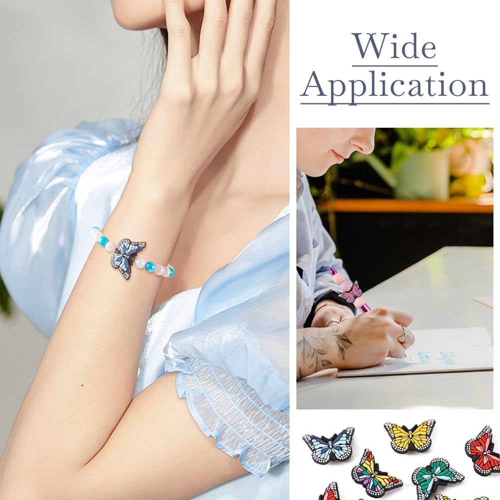 Cheriswelry 14Pcs 7 Colors Butterfly Silicone Beads Mixed Color Insect Rubber Beads Spacer Loose Beads for DIY Necklaces Making - Image 3