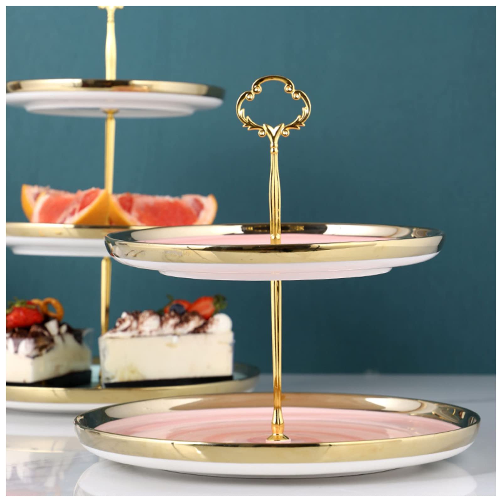 ZXCVB Alzata per Torta in Porcellana,Alzata per Dolci,Alzate per Buffet,per Frutta E Dolci Vassoi,Alzata per Cupcake per Dessert Elegante, Vassoio per Pasticceria,Pink-3Layer