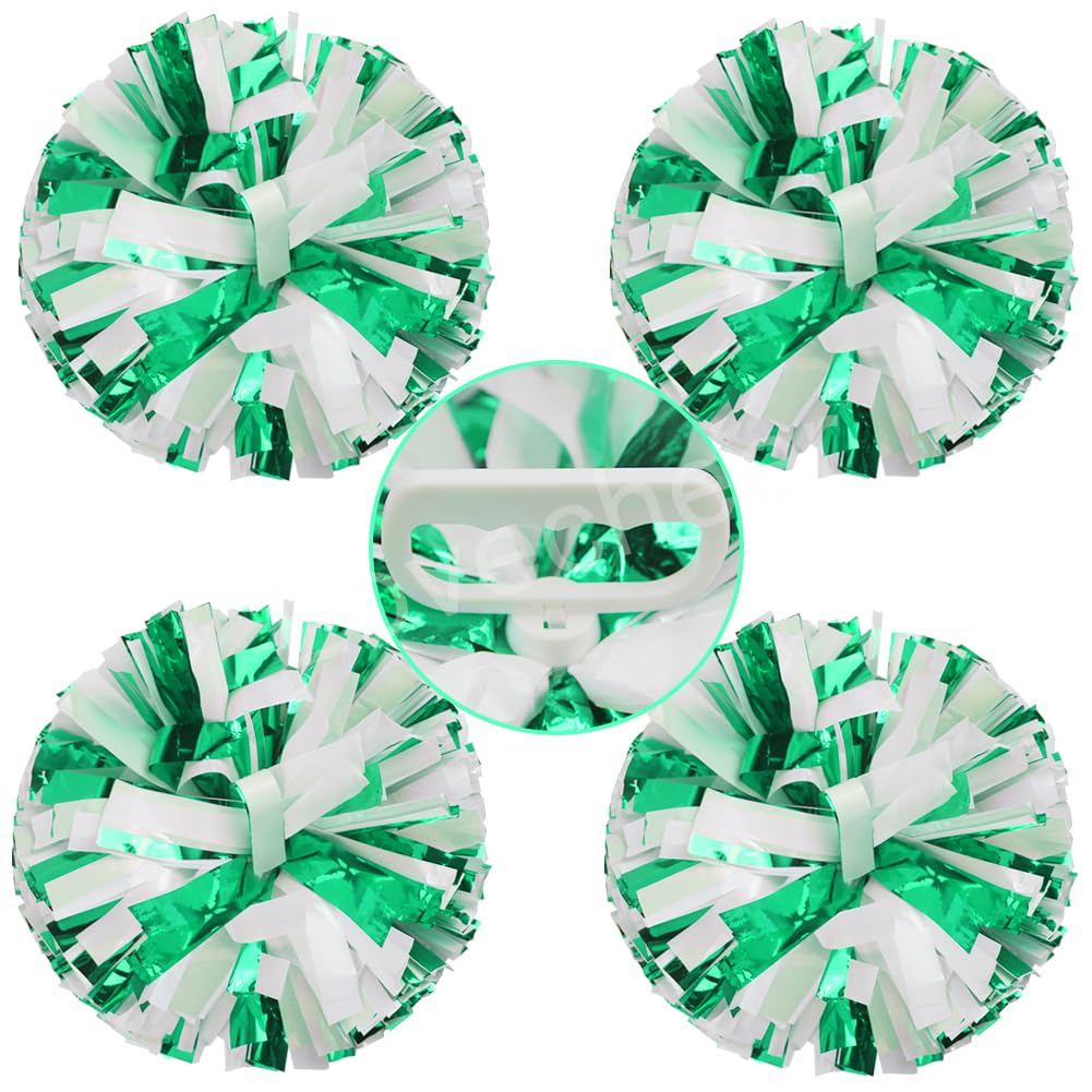 Lovecheer 4PCS Pom Poms Cheerleading with Handle Rings Metallic Plastic Cheer Pom Poms Sports Team Spirits Cheering Squad Dance Training