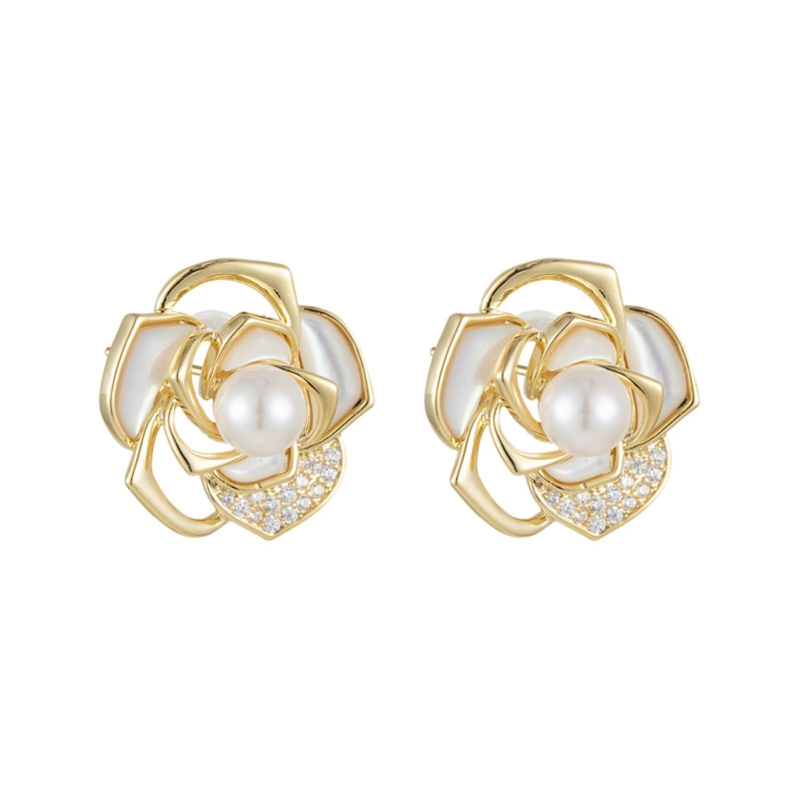 JINSHENGXIN Stud Earrings Fashion Light Luxury Rose Earrings Real Gold Plated Earrings