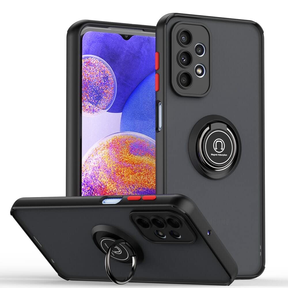 Muzz Case for Samsung Galaxy A23 Case Cover Metal Ring Holder Grip Kickstand Car Magnetic Mount Shockproof Matte Hard Back Bumper Case for Samsung Galaxy A23 (Black)