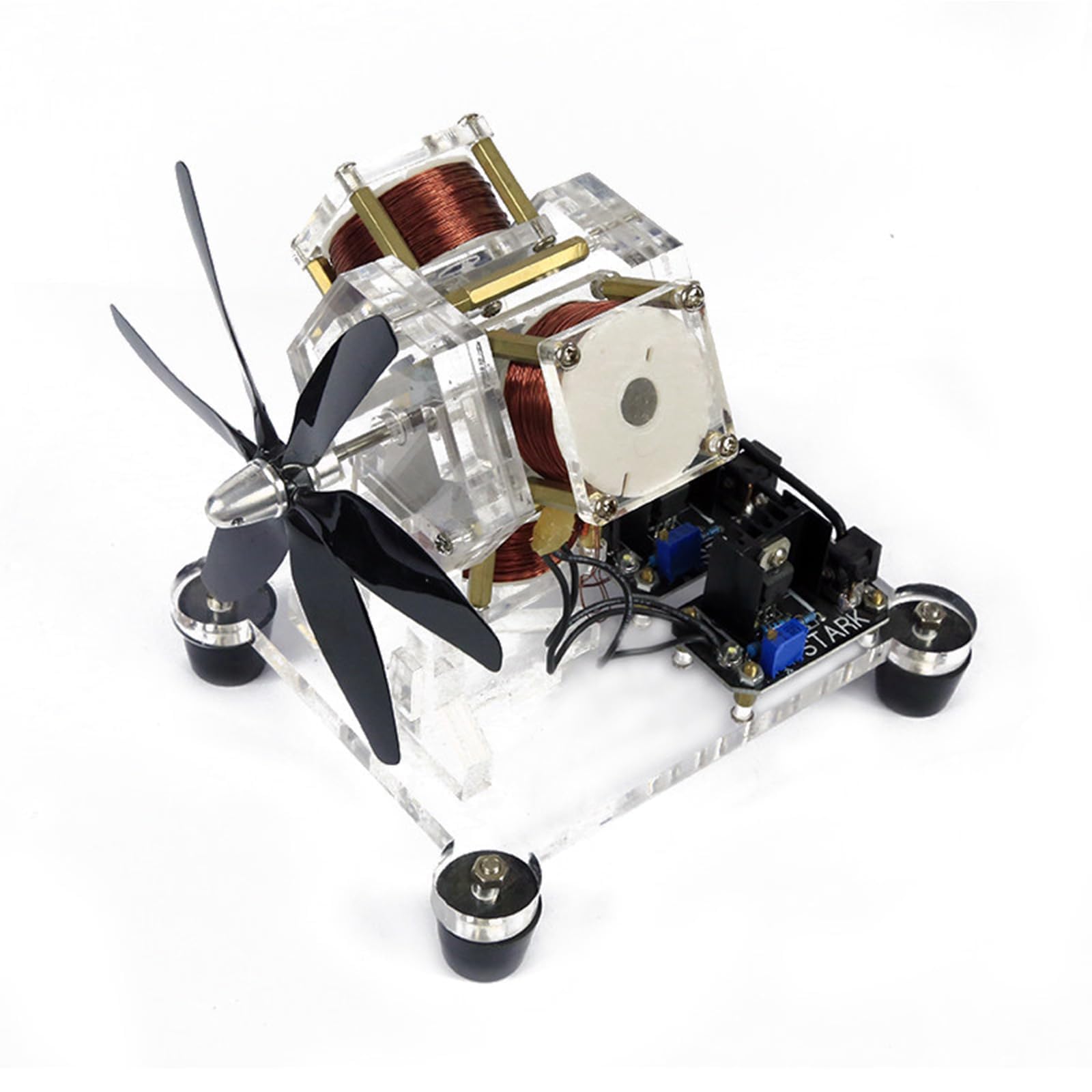 MRJYK Hall Brushless Motor Model, Pseudo Perpetual Motion Motor, Transparent Design, Scientific Electromagnetic Motor Model Kit (3-coil Fan Blade), For Diy Scientific Experiments