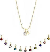 Personalised Birthstone Initial Necklace – Choose Any One Stone from Jan to Dec & A–Z Initial Letter | Custom Gold Chain Pendant for Women & Girls | Customize Birthday Jewelry Gift