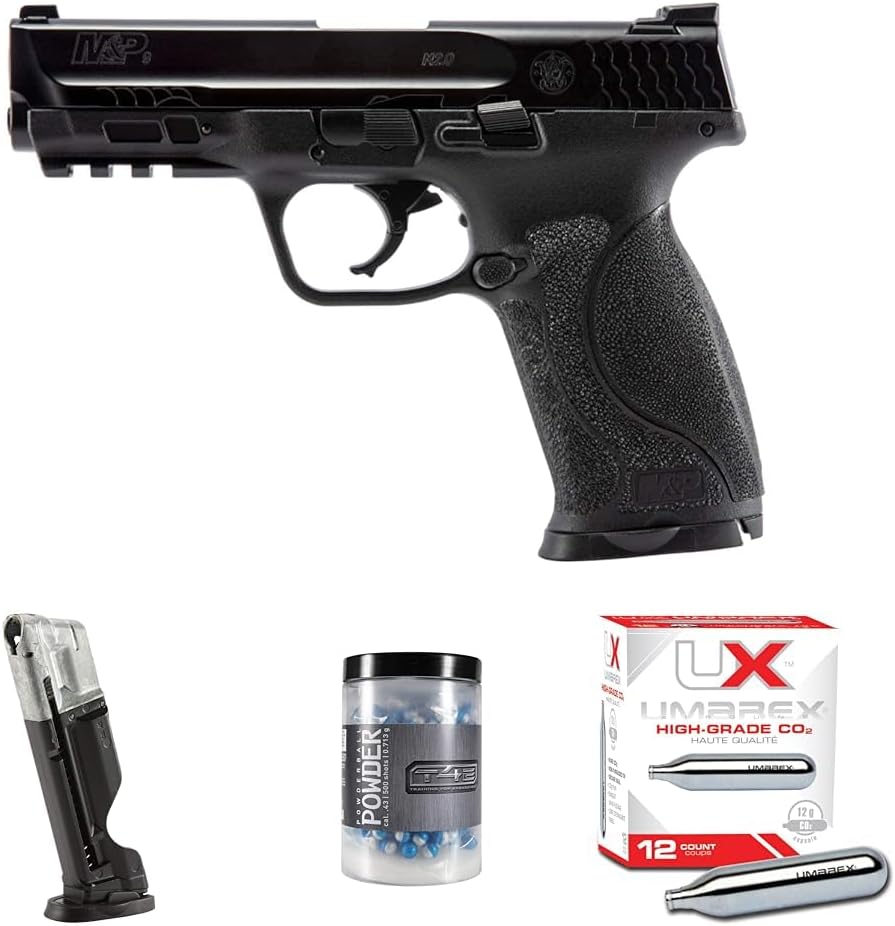 Umarex T4E S&W M&P9 M2.0 Paintball Marker and Magazine and Powder Ball Ammo and CO2 Cartridges Bundle