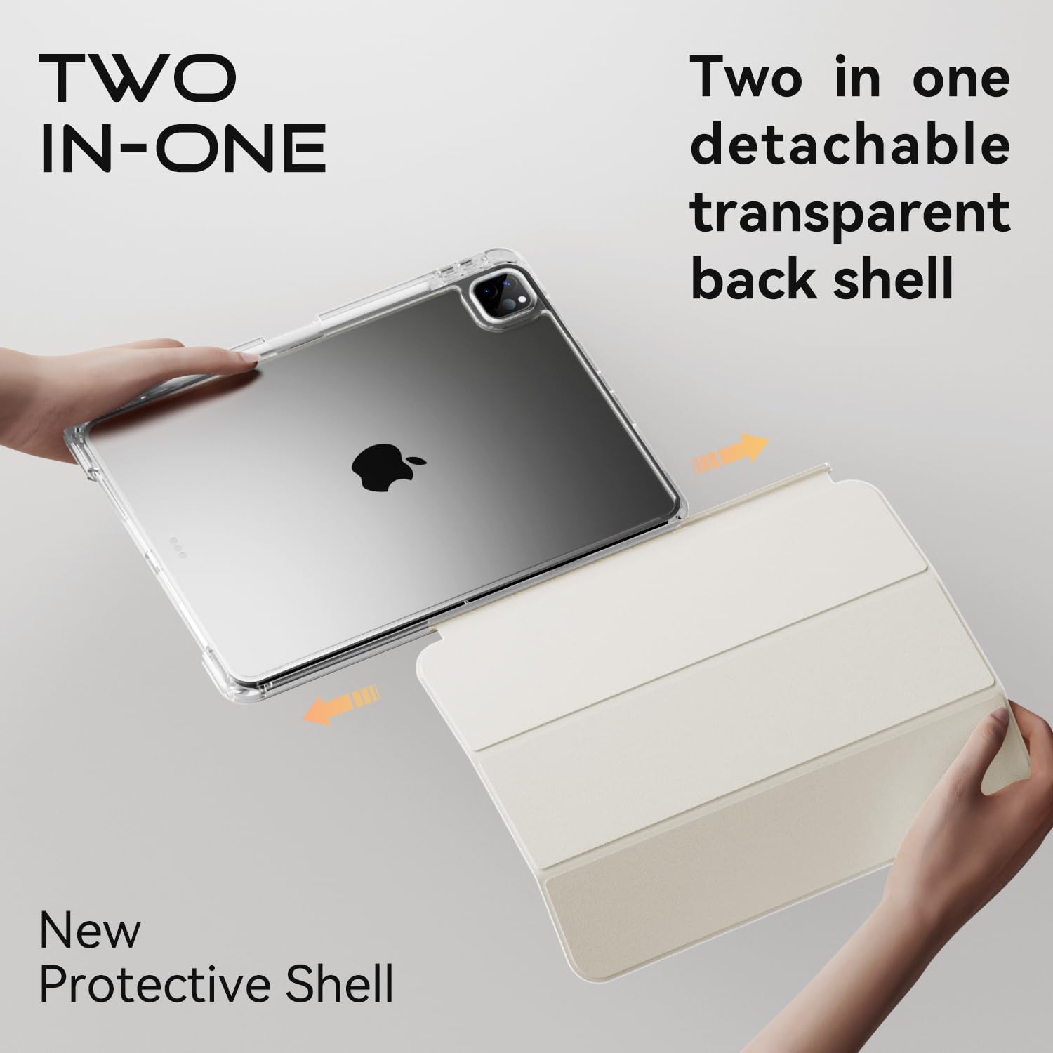 Case for iPad Pro 11 inch 4th/3rd/2nd Generation with Pencil Holder,Support 2nd Gen Pencil Charging, Auto Wake Auto,2 in 1 Removable Transparent Back Case for iPad Pro 11 (2022/2021/2020),Beige - Image 4