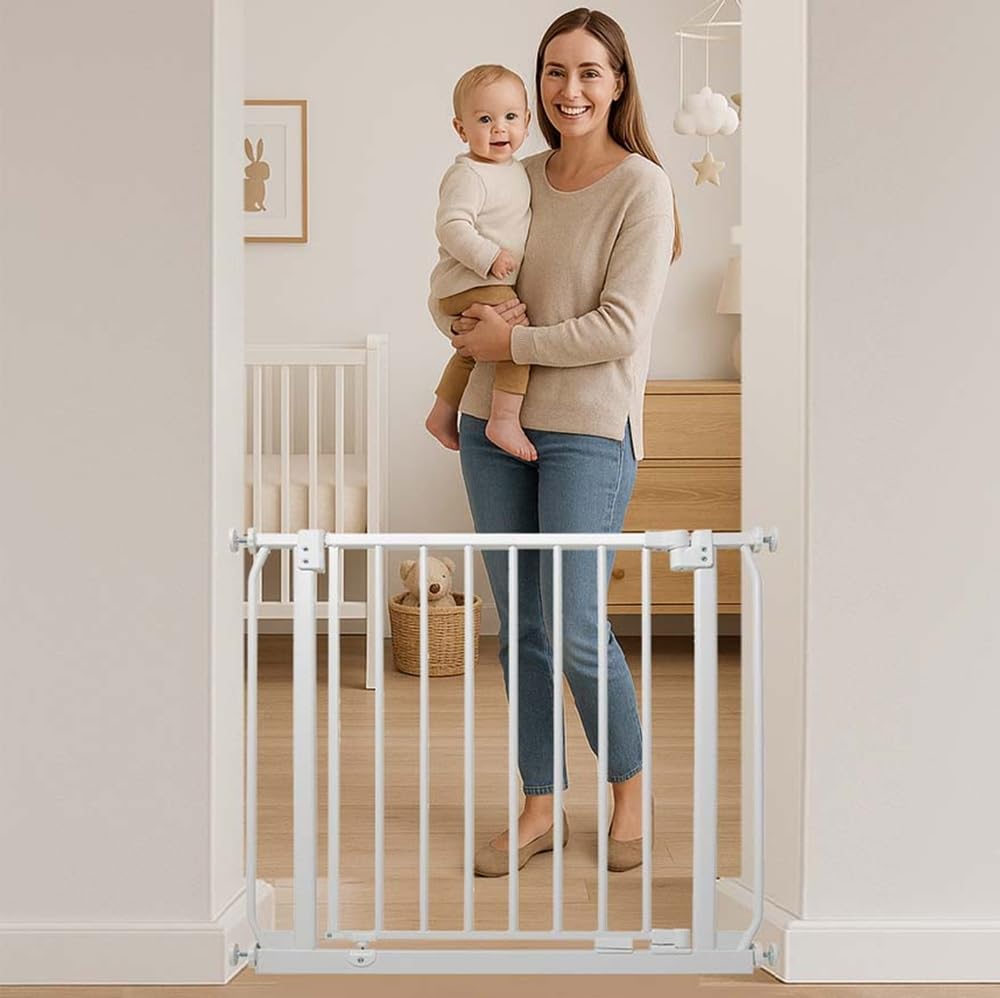 Safetots Elite Pressure Treppenschutzgitter Weiß – Ohne Bohren – Auto-Close & Stay-Open ab 90° – Extra breit bis 71cm-80cm – Beidseitig öffnend – Hochwertiges Sicherheitsgitter für Kinder & Haustiere