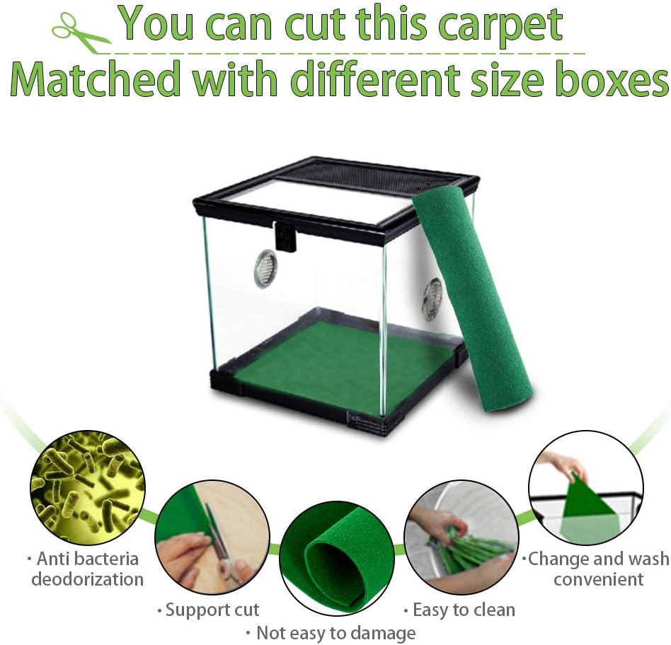 Reptile Carpet 39.4" x 19.7-2pcs Terrarium Substrate Liner Pet Habitat Bedding Soft Green Mat for Bearded Dragon Lizards Gecko Chamelon Iguana Turtles Snakes