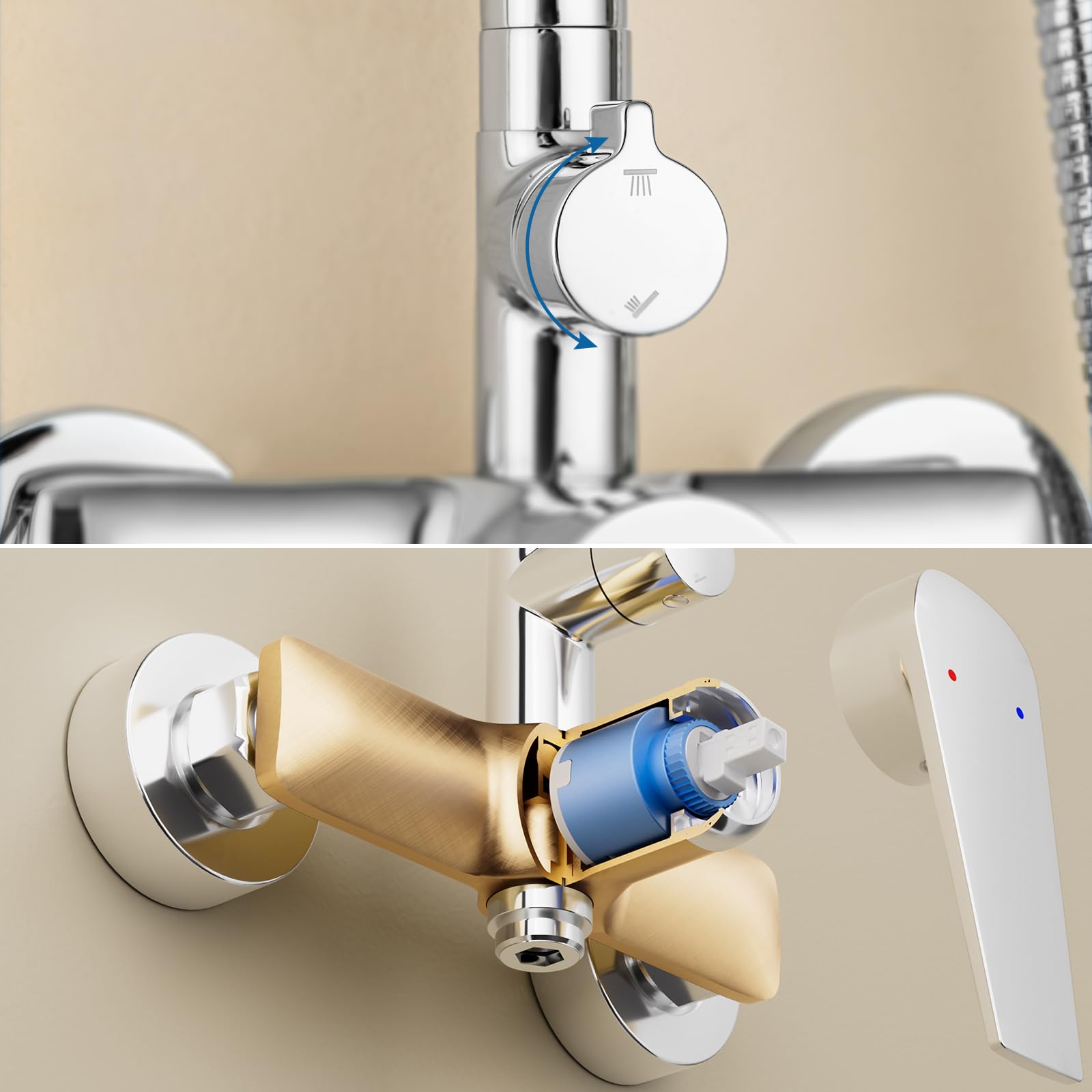 Auralum Colonna Doccia con Miscelatore, Saliscendi Doccia con Soffione e Doccetta Altezza Regolabile, Asta Kit Doccia Acciaio Inox, Cromo
