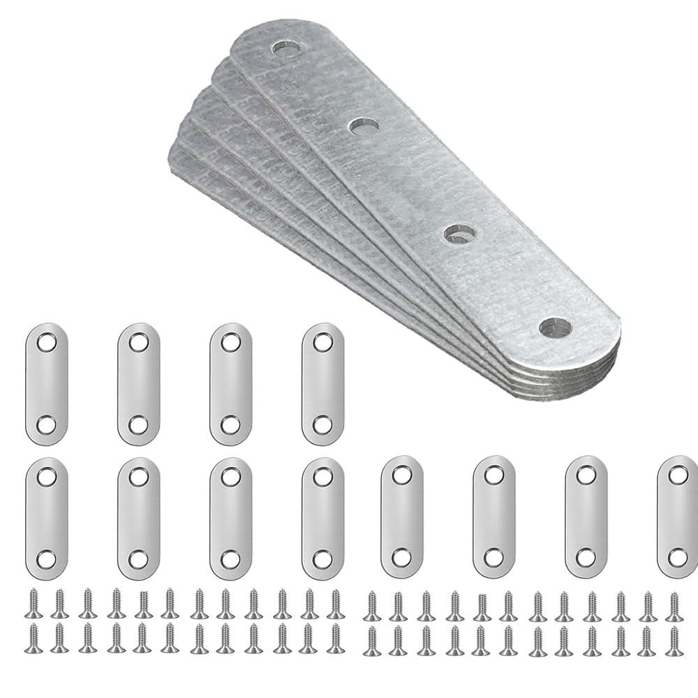 12 Pcs Flat Fixing Brackets, Flat Metal Brackets, Flat Plate Bracket with Screw for Repairing, Fixing, Joining Furniture(40x15mm)