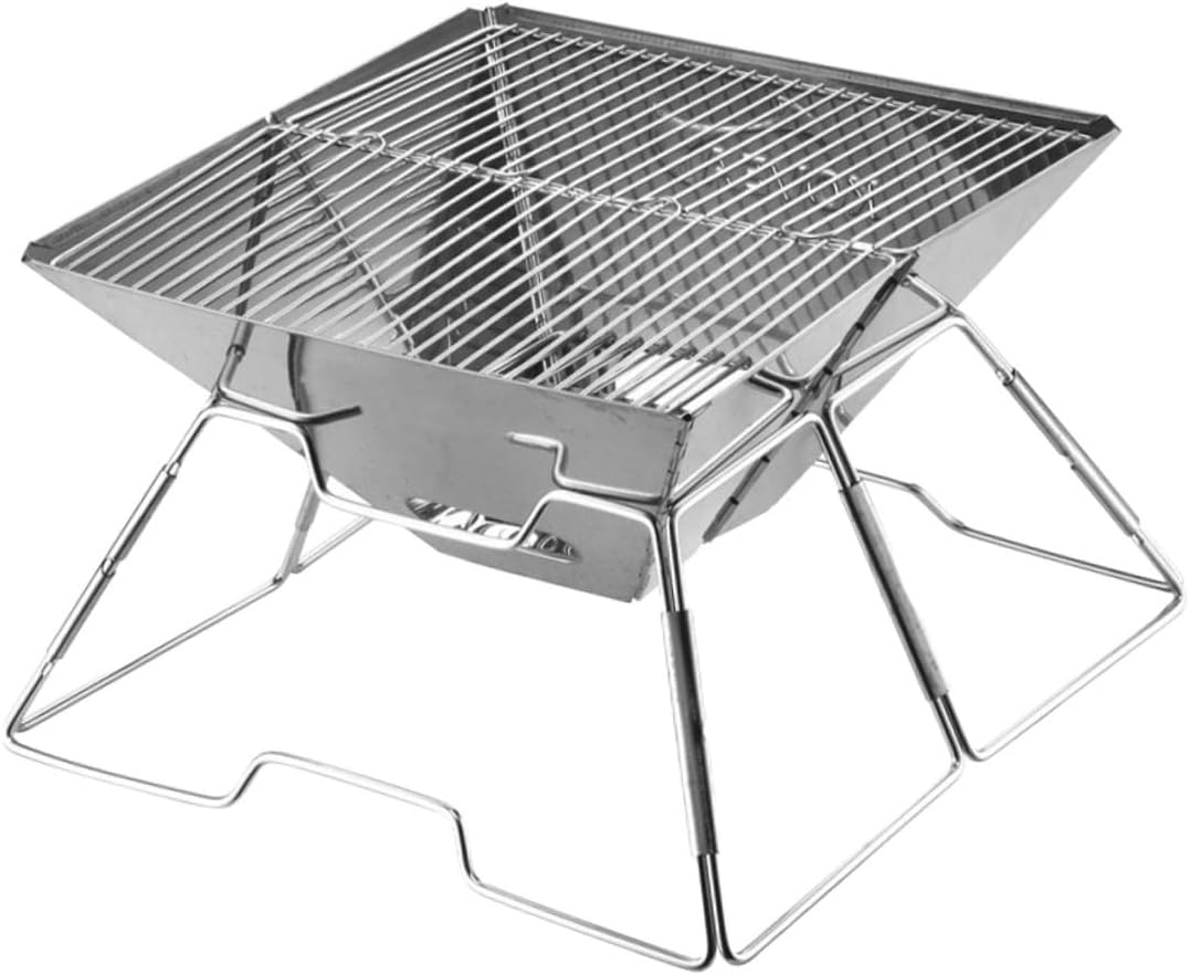 Angoily Portable Camping Grill and Barbecue Rack, Foldable Wear-resistant Steel Outdoor Grill with Carry Bag for Camping, Hiking, Tailgating, and Backyard Cooking
