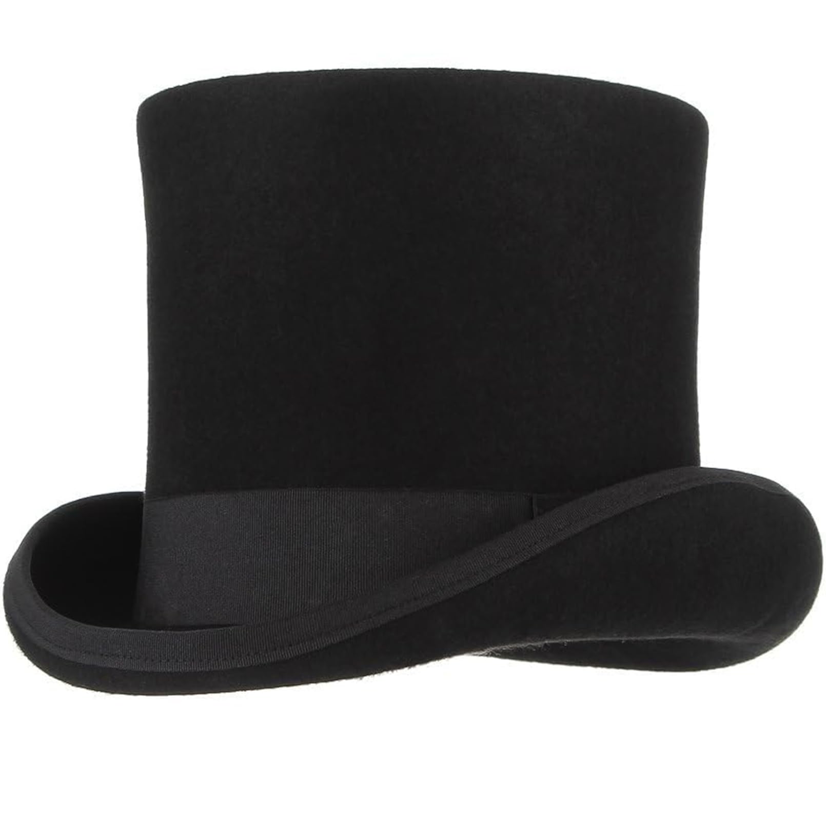 GEMVIE Men 100% Wool Mad Hatter Satin Lined Black Top Hats 6.7" High Topper Hat