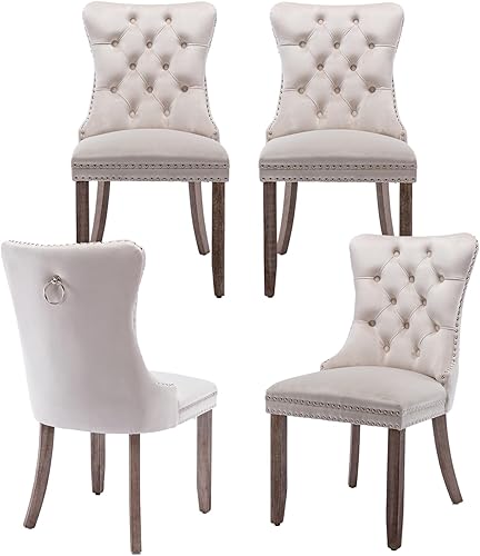 Miniatura 31 de Juego de 6 sillas de comedor de terciopelo gris, modernas sillas de comedor con respaldo copetudo y patas de madera maciza, sillas de comedor Gris