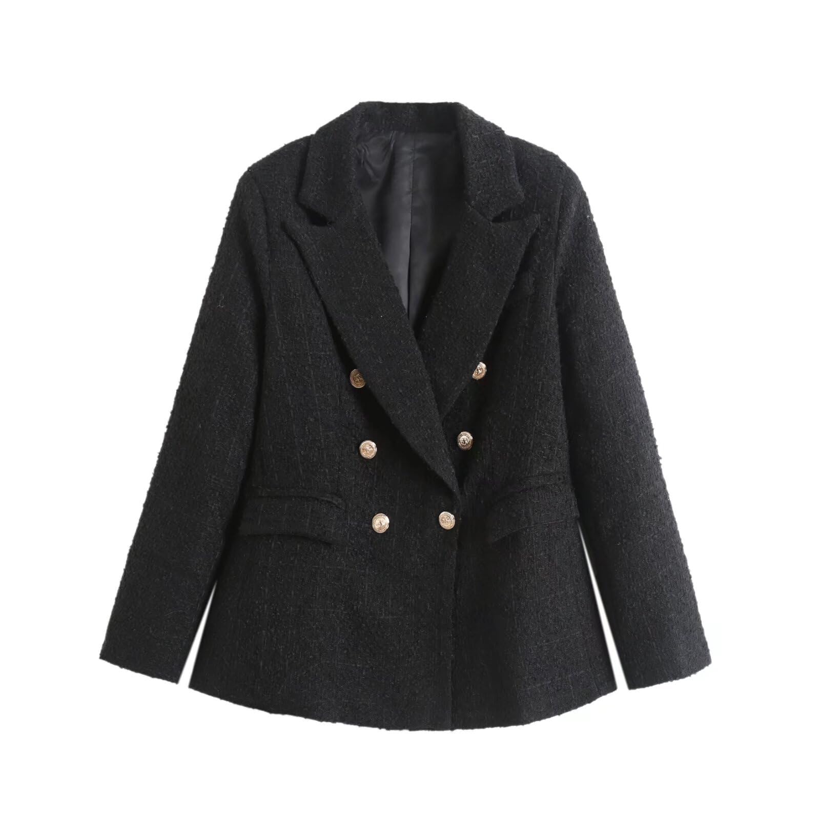 HONGBI Damen Tweed-Blazer Doppelreihig mit Taschen