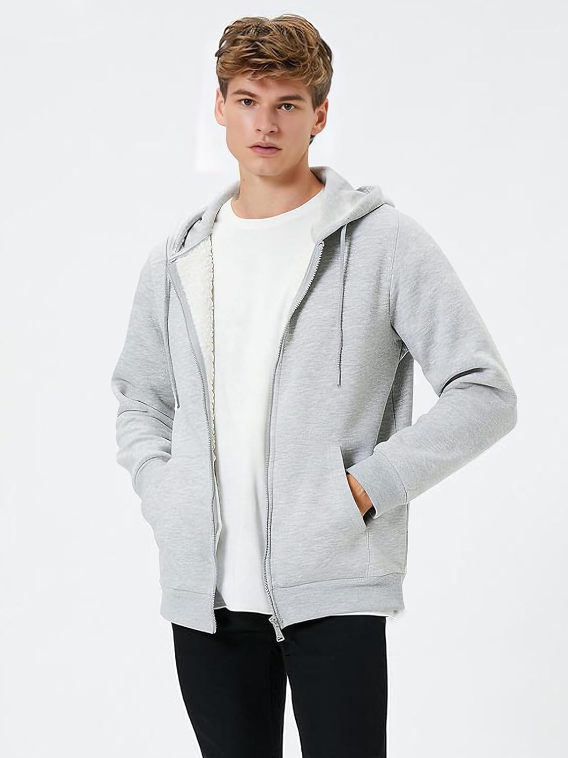 Men’s Full Zip Up Hoodie Sherpa Fleece Lined Sweatshirt Loose Fit Size M To 3xl - Image 3