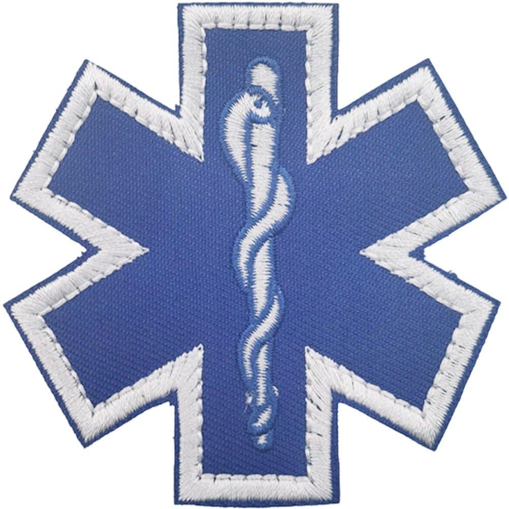 Luxylei 1pc Star of Life Paramedic Medic Medical Cross First Aid Embroidered Patch Hook and Loop Morale Applique Fastener