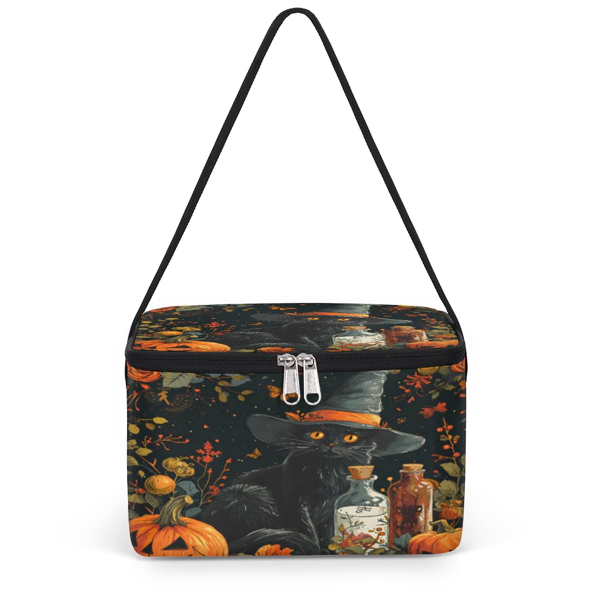 GzLeyigou Halloween Black Cat Lunch Bags for Women Men 9 Cans, Hot & Cold Food Delivery Bag Insulated Grocery Bag Insulated Lunch Box Cooler Bag for Office Work Picnic Beach