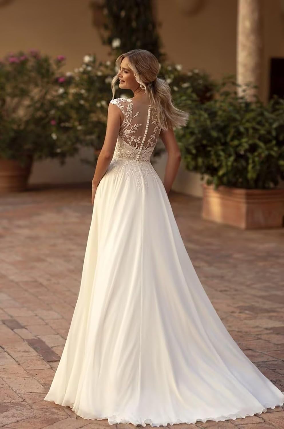 Wedding Dresses for Bride 2024 Boho Beach Lace Appliques Mermaid Beaded V Neck Bridal Gown for Women with Train